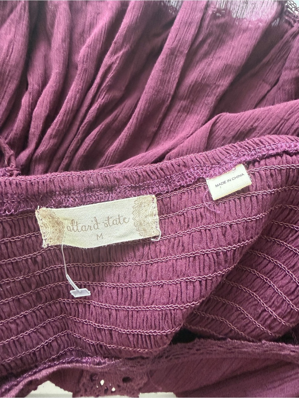 Altar'd State Plum Lace-Trim Peasant Blouse Size M Boho Chic Festival Romantic - Picture 8 of 11